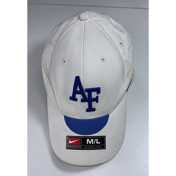 Air Force Falcons White Nike Swoosh Flex‎ Hat Cap M/L Authentic Team Issue New - Picture 1 of 4